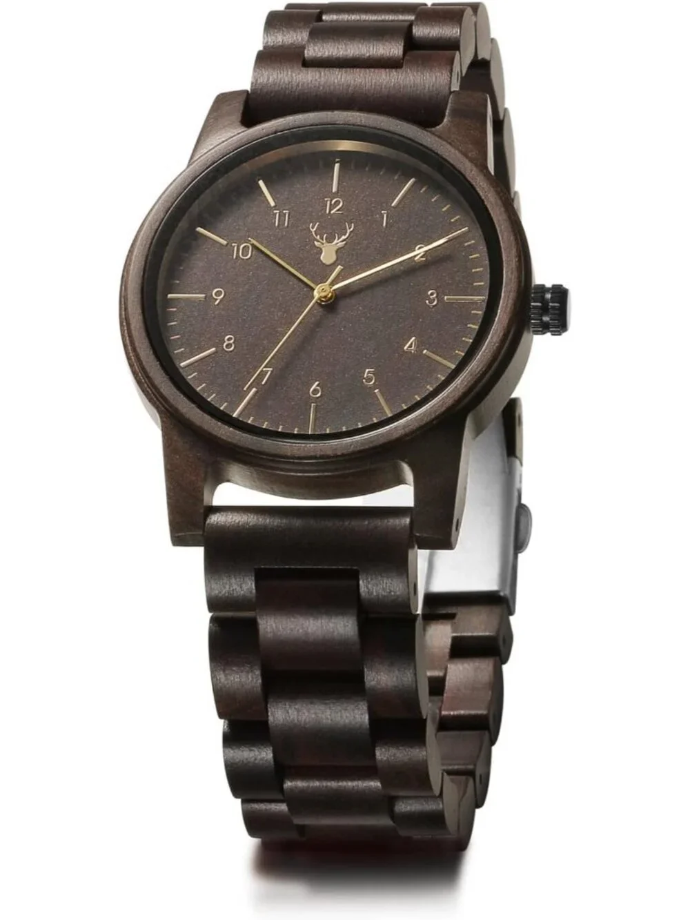 Men's Black Brown Analog Unisex Natural Handmade Adjustable Round Wooden Watch